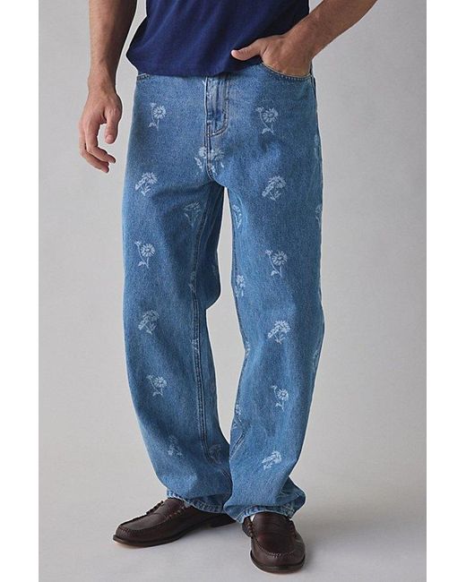 BDG Blue Floral Pattern Baggy Skate Fit Jean for men