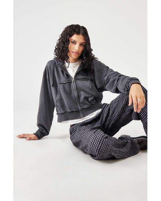 BDG Blue Charcoal Zip-through Cropped Hoodie