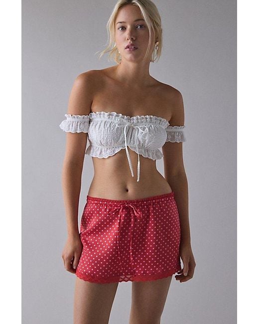 Kimchi Blue Red Rea Lace-Trim Satin Micro Mini Skirt
