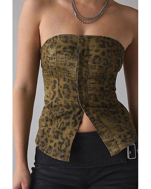 Urban Outfitters Green Uo Riley Strapless Seamed Denim Tube Top