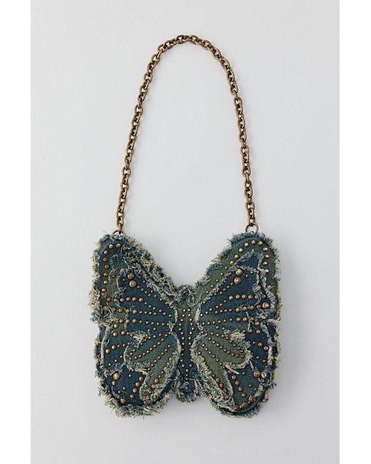 Silence + Noise Multicolor Denim Studded Butterfly Bag