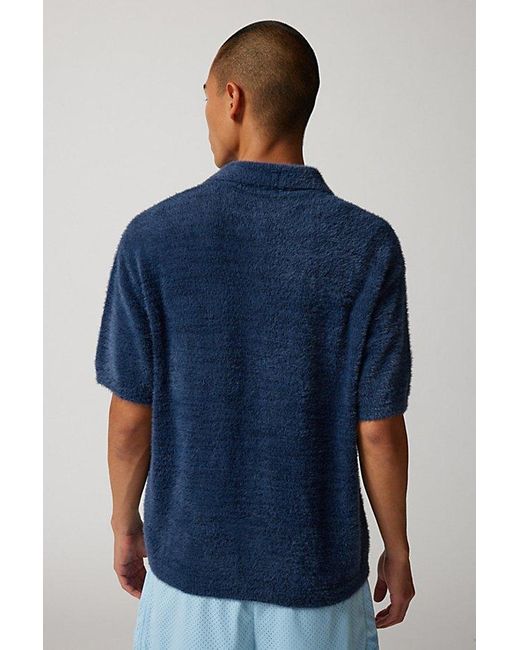 Standard Cloth Blue Fuzzy Polo Short Sleeve Sweater for men