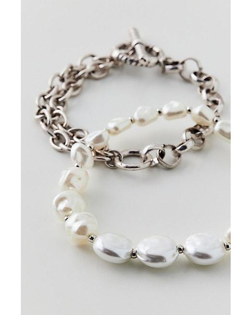 Urban Outfitters Gray Statement Pearl And Chain Bracelet
