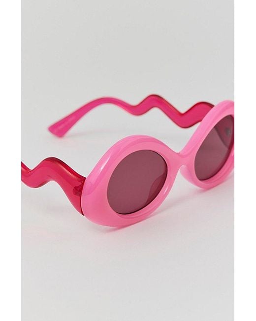 Urban Outfitters Pink Birdie Wavy Round Sunglasses