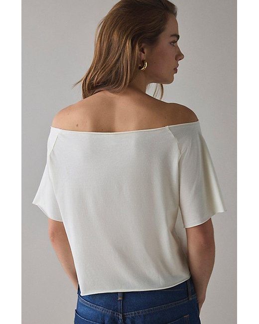Urban Outfitters Gray Y2K Graphic Off-The-Shoulder Cropped Tee