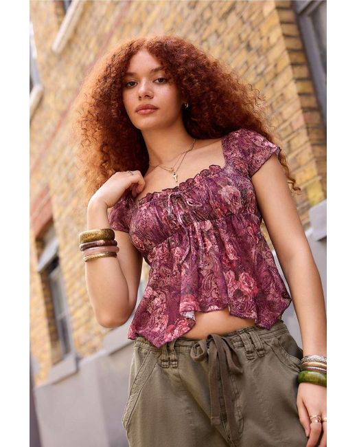 Kimchi Blue Brown Piper Cap Sleeve Blouse
