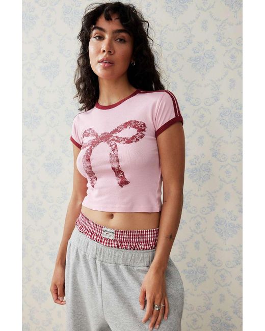 Urban Outfitters Pink Uo Lace Bow Baby T-shirt