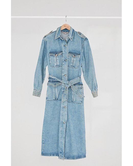 Urban Outfitters Blue Vintage '90s Rhinestone Embellished Denim Duster Jacket
