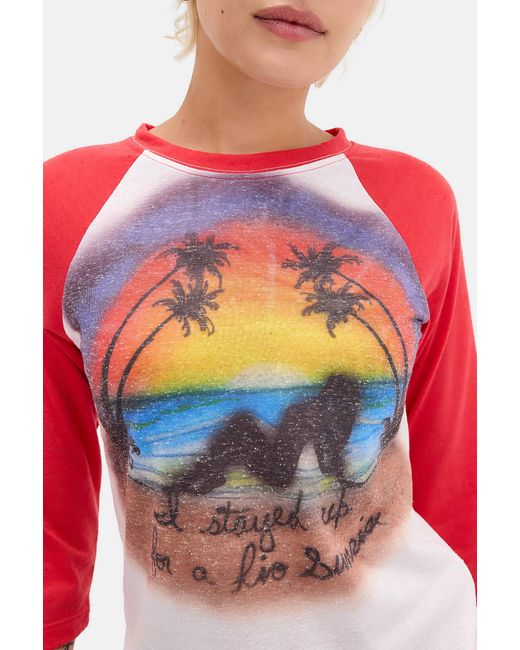 Jaded London Red Sunset Airbrush Raglan Top