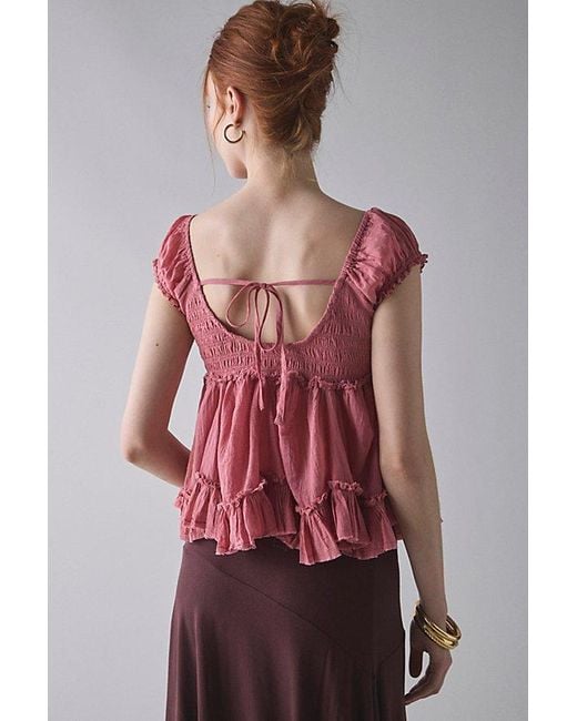 Kimchi Blue Red Izzy Lace Trim Button-Front Babydoll Blouse