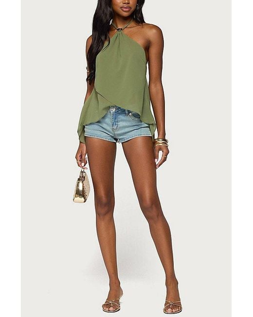 Edikted Green Chiffon Split Open Back Halter Top