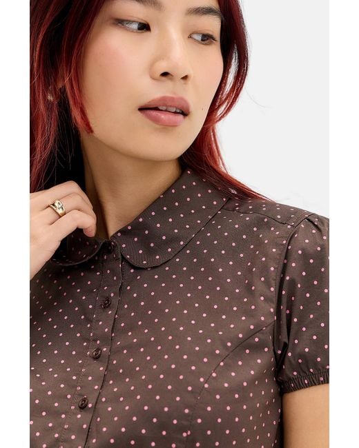 Kimchi Blue Brown Clover Round Collar Shirt