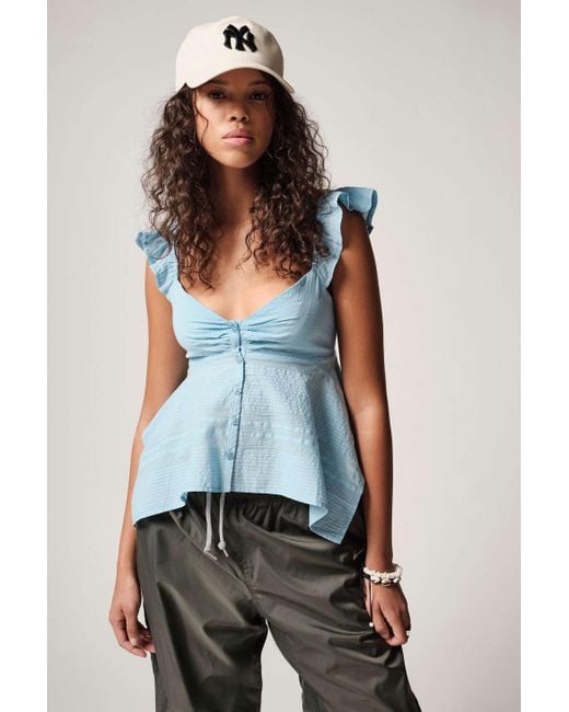 Urban Outfitters Uo Ciara Textured Babydoll Top In Blue,at in