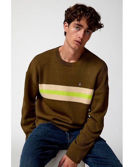 Urban Outfitters Green Uo Shimmer Stripe Crew Neck Pullover Sweater for men