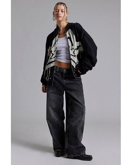 Urban Outfitters Gray Uo Bleached Star Zip-Up Hoodie Sweatshirt