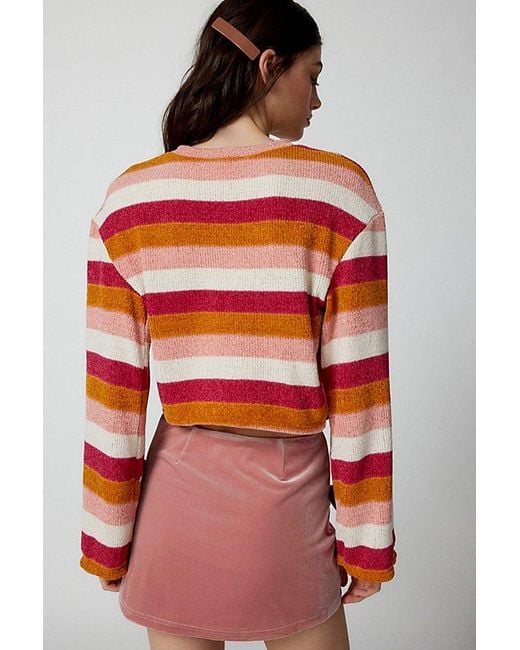 Urban Renewal Red Remnants Wide Stripe Chenille Cropped Sweater