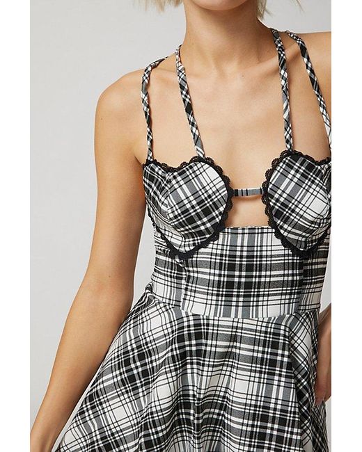 Urban Outfitters Gray Uo Dorian Plaid Heart Romper