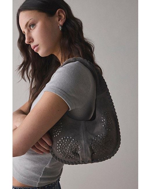 Silence + Noise Black Ivy Studded Suede Hobo Bag