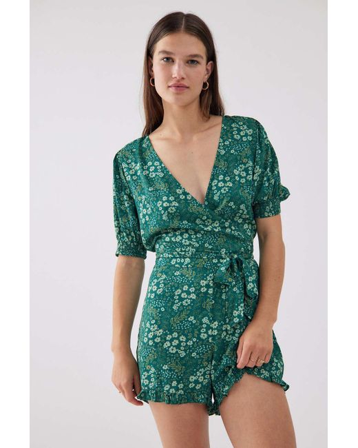Urban Outfitters Uo Sorrento Floral Wrap Romper in Green Lyst Canada