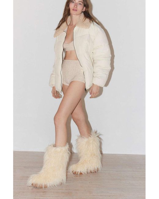 Jeffrey Campbell Natural Fluffy Faux Fur Boot In Ivory,at Urban Outfitters