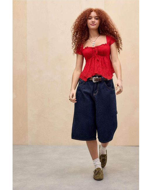 Kimchi Blue Red Piper Cap Sleeve Blouse