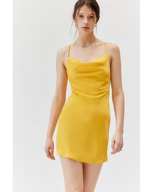 Urban Outfitters Yellow Uo Mallory Cowl Neck Slip Dress