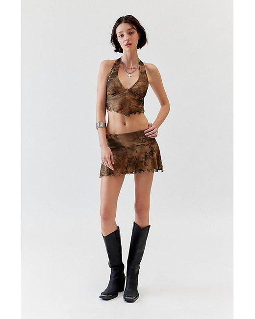 Urban Outfitters Brown Uo Tink Mesh Halter Top & Micro Mini Skirt Set