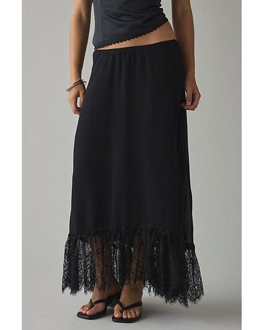 Kimchi Blue Black Shauna Low-Rise Semi-Sheer Lace Trim Maxi Skirt