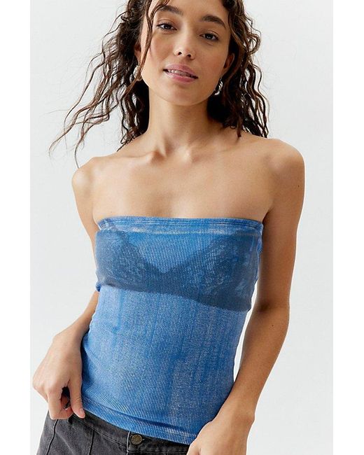 Urban Outfitters Blue Lace Bra Graphic Tube Top