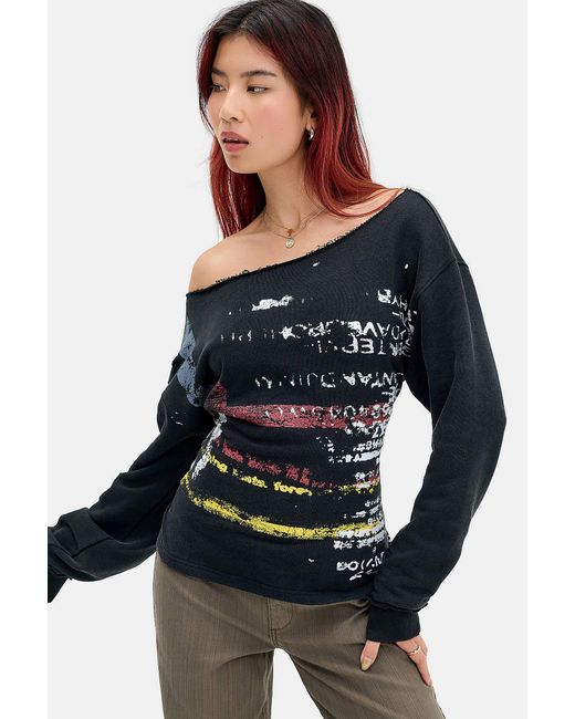 Urban Outfitters Blue Uo Lace-up Text Graphic Sweatshirt