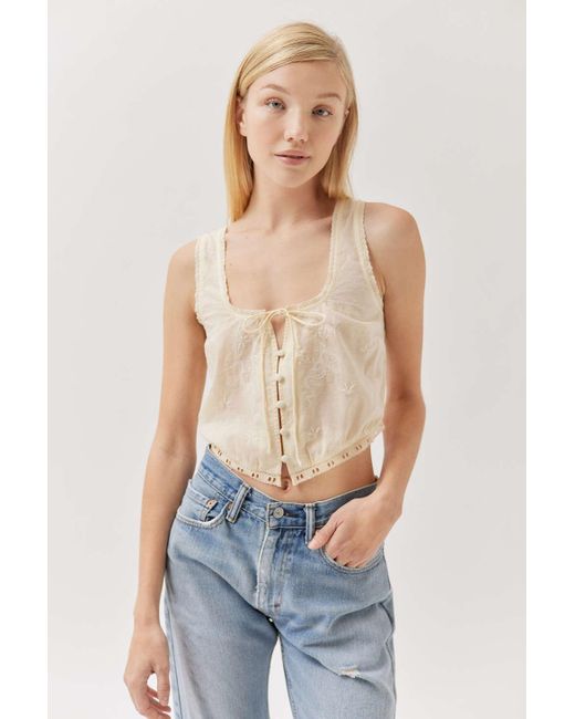 Urban Outfitters Natural Uo Eve Embroidered Corset Top