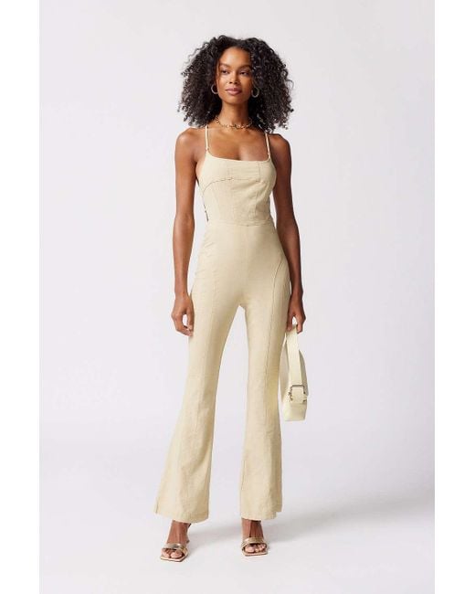 Urban Outfitters Natural Uo Chandler Linen Strappy-back Jumpsuit