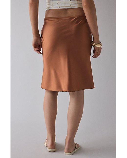 Lioness Brown Shoreline Satin Slip Midi Skirt