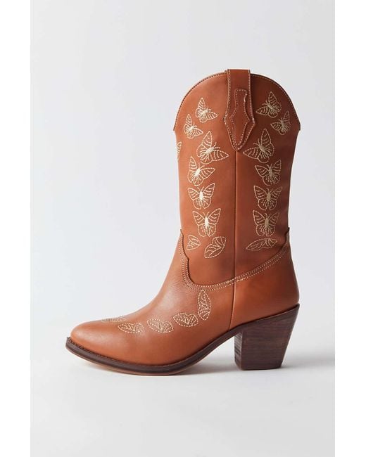 Urban Outfitters Leather Uo Butterfly Cowboy Boot in Tan (Natural) Lyst