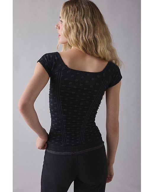 Out From Under Black Rosalie Ruched Seamless Knit Short Sleeve Top