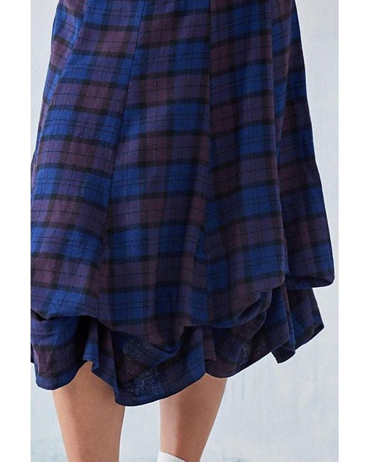 Urban Outfitters Blue Uo Check Hitched Up Midi Skirt