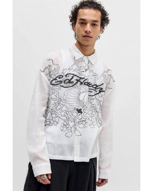 Ed Hardy Uo Exclusive White Flaming Dragon Shirt for men