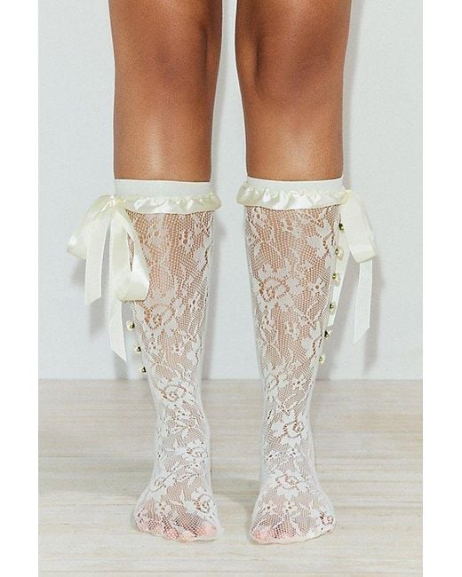 Urban Outfitters Natural Rosette & Ribbon Lace Sock