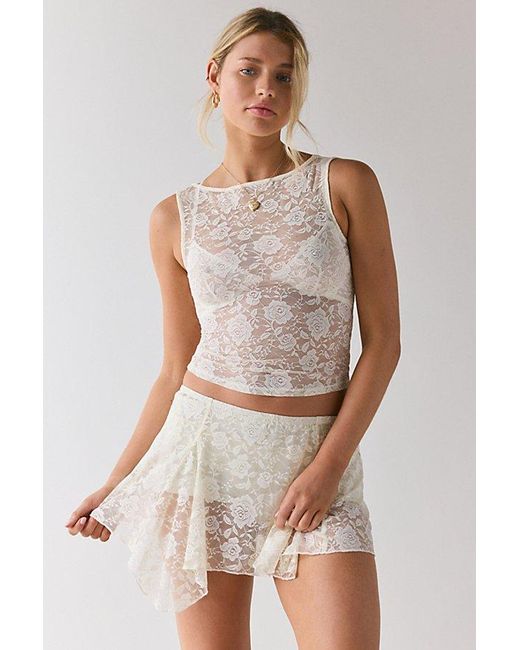 Out From Under Gray Sunny Sheer Lace Crop Tank Top + Micro Skirt Slip Set