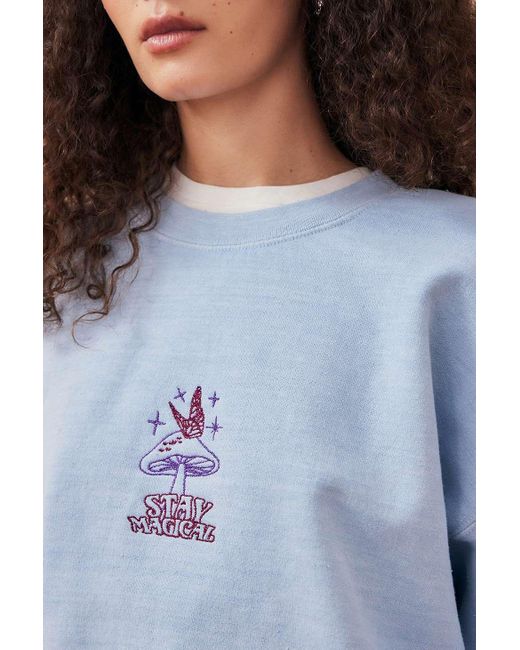 Urban Outfitters Blue Uo Mushroom Embroidered Sweatshirt