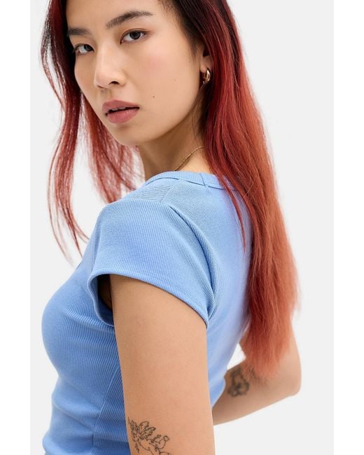 BDG Blue Off Duty Rib Short Sleeve T-shirt