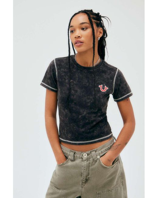 True Religion Black Uo Exclusive Contrast Stitch T-shirt