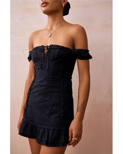Kimchi Blue Black Francesca Off-the-shoulder Mini Dress