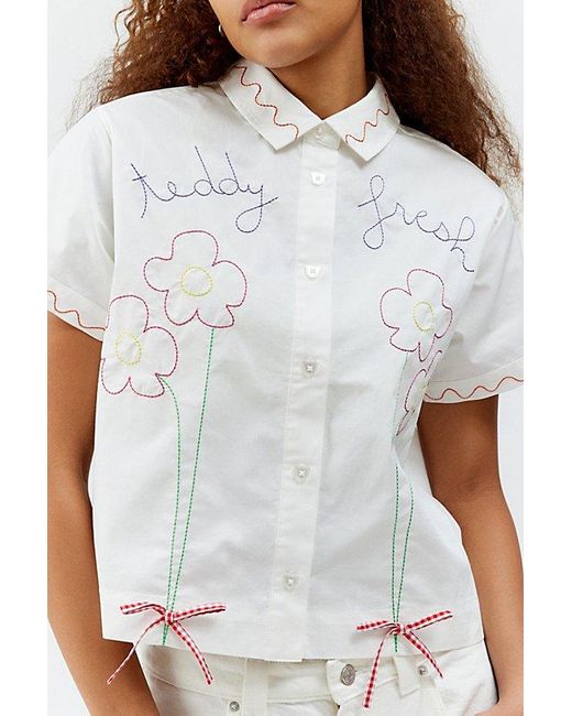 Teddy Fresh White Bunch Of Flowers Short Sleeve Shirt Top