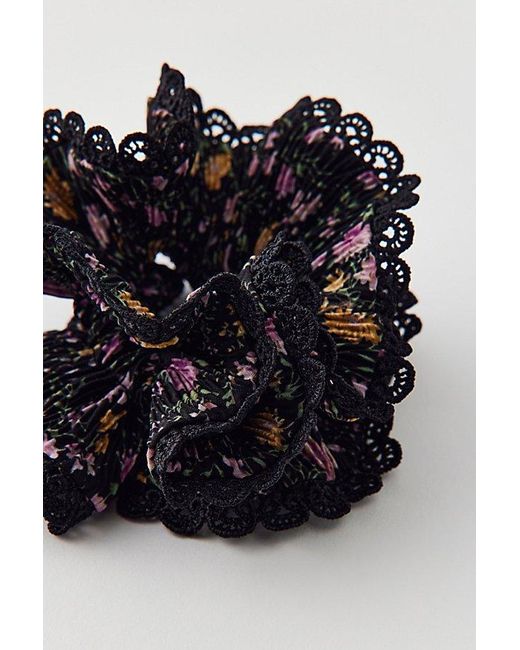 Urban Outfitters Black Ruffle Floral Crochet Scrunchie