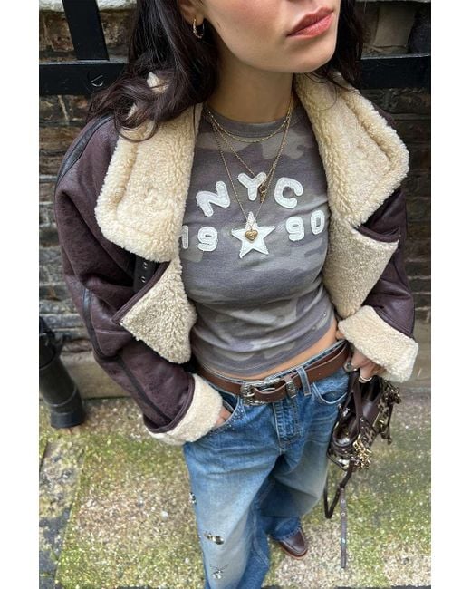 BDG White Camo Nyc Applique Baby T-shirt Xs At Urban Outfitters