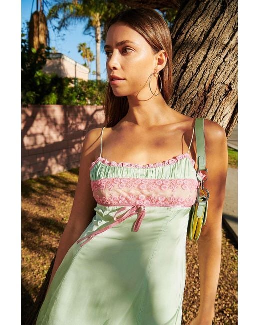 Urban Outfitters Green Uo Becca Lace Trim Mini Slip Dress
