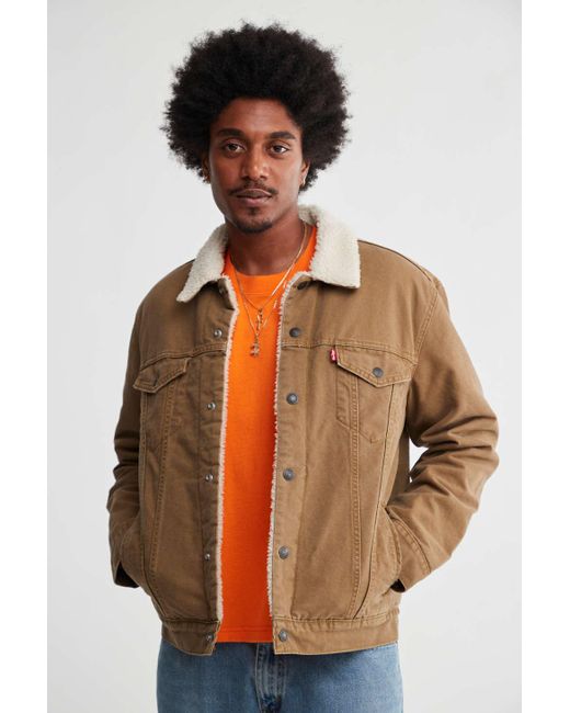 Levi's Type 3 Fleece-lined Canvas Jacket in Taupe (Gray) for Men | Lyst