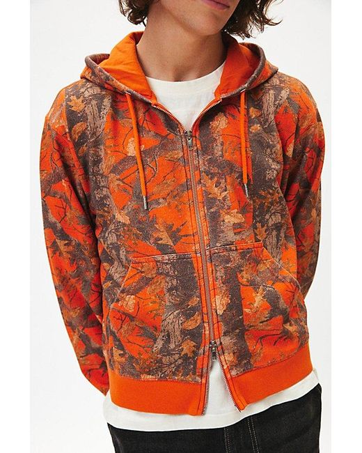 BDG Orange Bonfire Graphic Full Zip Hoodie Sweatshirt for men
