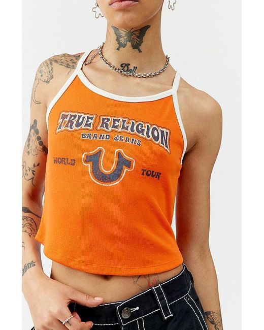 True Religion Orange Logo Tank Top
